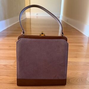 Vintage Town & Country Shoes Handbag Purse Pocketbook Brown Suede Brown Leather